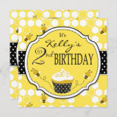 Bumble Bee Cupcake Second Birthday Invitation (Front/Back)