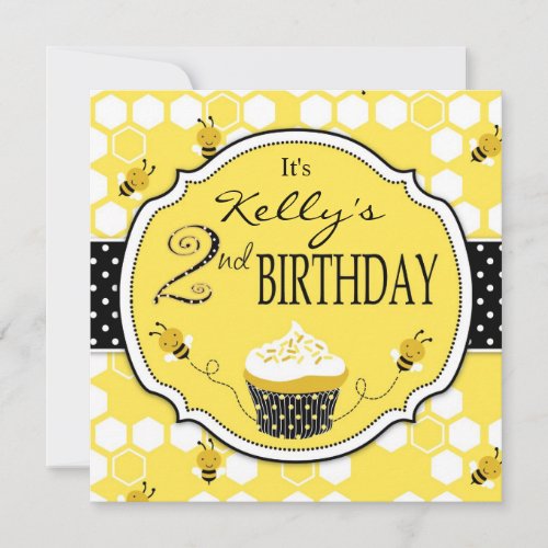 Bumble Bee Cupcake Second Birthday Custom Invites