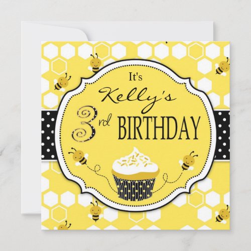 Bumble Bee Cupcake Third Birthday Invites