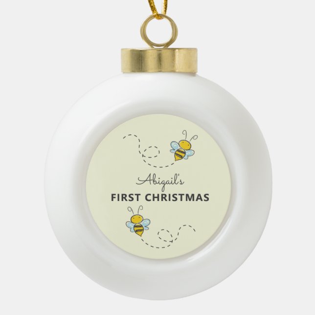 Bumble Bee Custom First Christmas Ceramic Ball Christmas Ornament (Front)