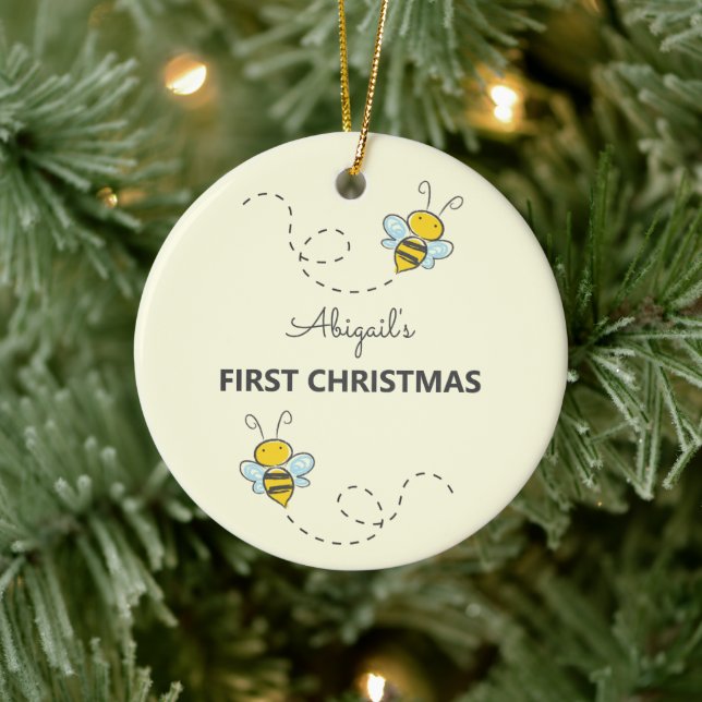 Bumble Bee Custom First Christmas Ceramic Ornament (Tree)