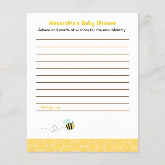Bumble Bee Custom Flyer Baby Shower Advice Cards