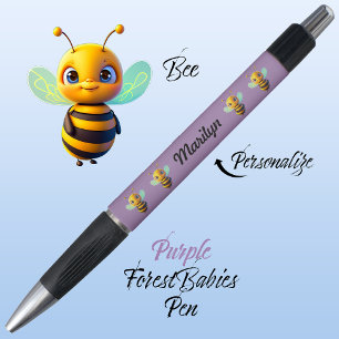 Bumble Bee, Cute Unique Whimsical Honey Bee Purple Pen