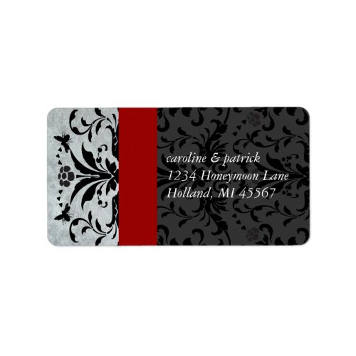 Bumble Bee Damask  Address Labels Red Trim