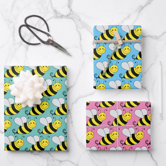 Bumble Bee Different Colored Wrapping Paper Sheets (Front)