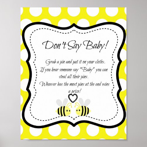 Bumble Bee Dont Say Baby_ Baby Shower Game Poster