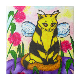 Bumble Bee Fairy Cat Fantasy Art Tile