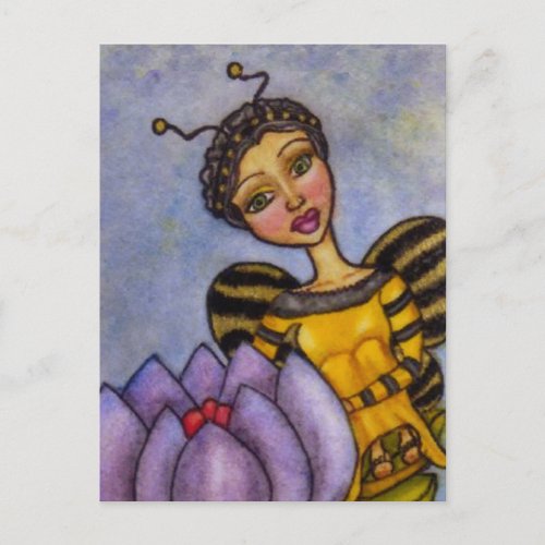 Bumble Bee Fairy on Flower Postcard