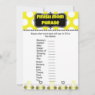 Bumble Bee Finish Mommy's Phrases Baby Shower Game