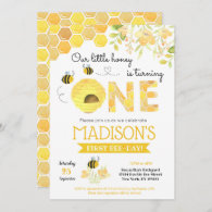 Bumble Bee First 1st Birthday party invitations