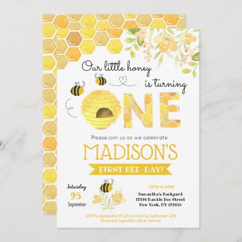 Bumble Bee First 1st Birthday party invitations