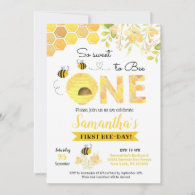 Bumble Bee First Birthday party invitations