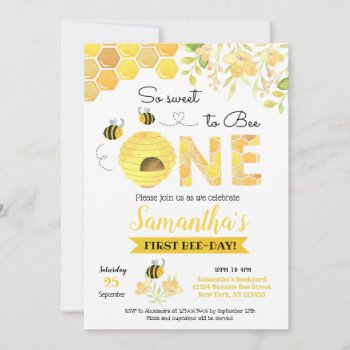 Bumble Bee First Birthday Party Invitations by SugarPlumPaperie at Zazzle