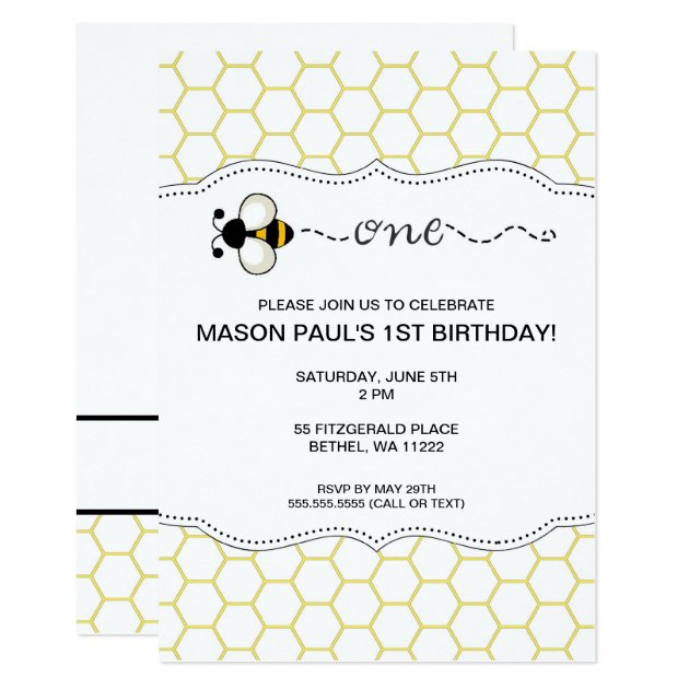 Bumble Bee First Birthday Party Invite ONE