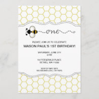 Bumble Bee First birthday party invite ONE