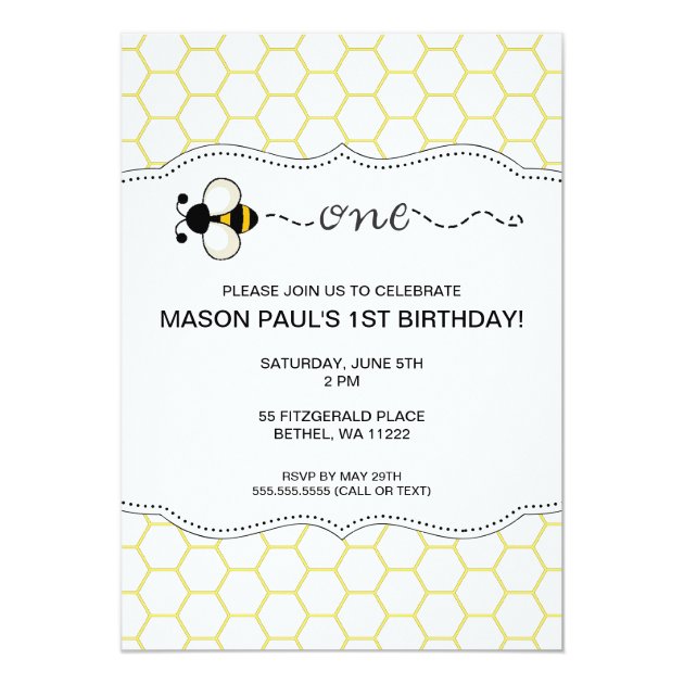 Bumble Bee First Birthday Party Invite ONE