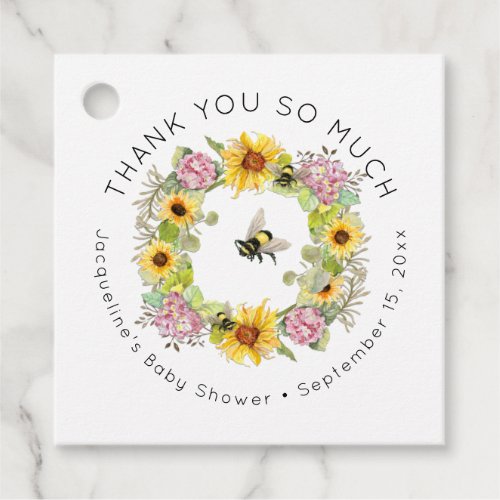 Bumble Bee Floral Sunflower Hydrangea Baby Shower Favor Tags