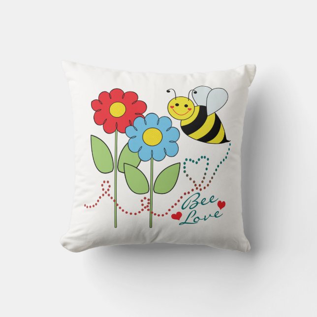 Bumble Bee Flowers Bee Love Throw Pillow (Front)