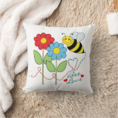 Bumble Bee Flowers Bee Love Throw Pillow (Blanket)