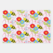 Bumble Bee Flowers Pink Wrapping Paper Sheets (Front 3)