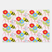 Bumble Bee Flowers Pink Wrapping Paper Sheets (Front 2)