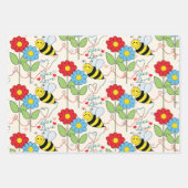 Bumble Bee Flowers Wrapping Paper Sheets (Front 3)