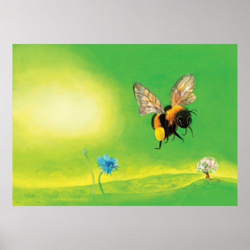 Bumble bee flying illustration poster
