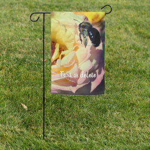 Bumble Bee Flying Into Pink Rose Personalized Garden Flag