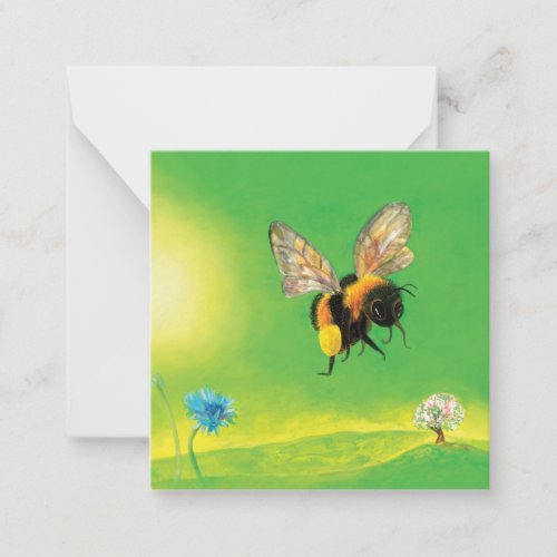 Bumble Bee Flying over Flowering Lanscape Note Card