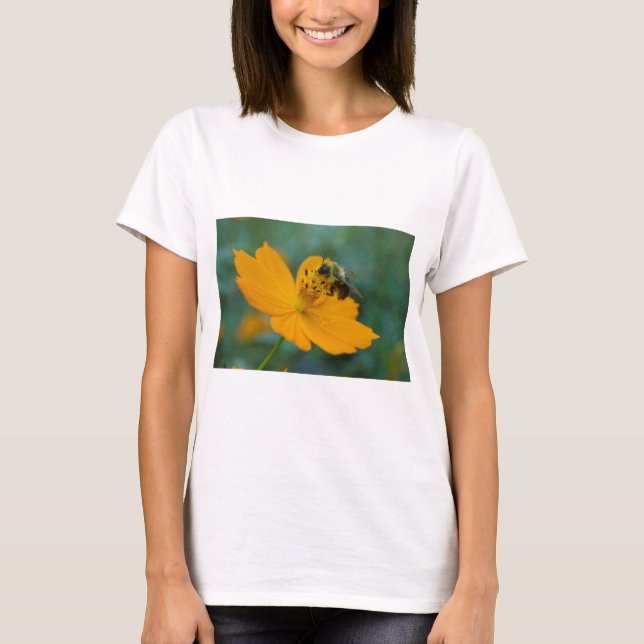 Bumble Bee Gathering Pollen On An Orange Cosmos. T-Shirt (Front)