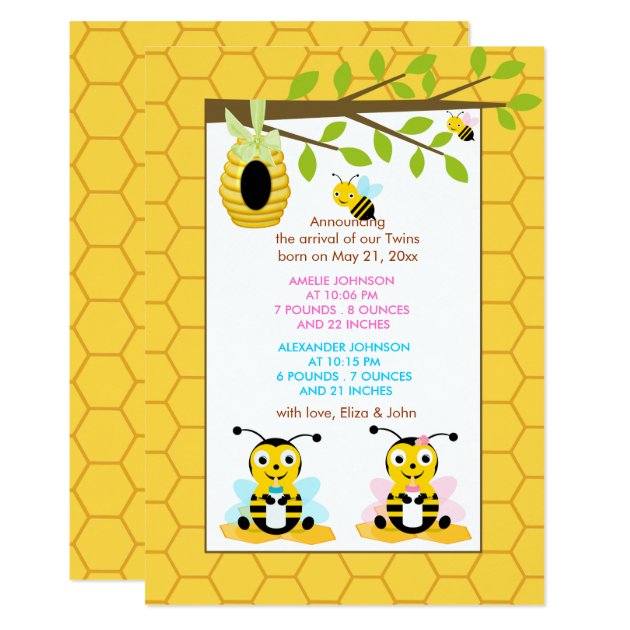 Bumble Bee Gender Reveal Baby Birth Announcement