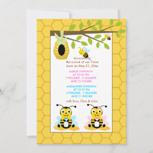 Bumble Bee Gender Reveal Baby Birth Announcement