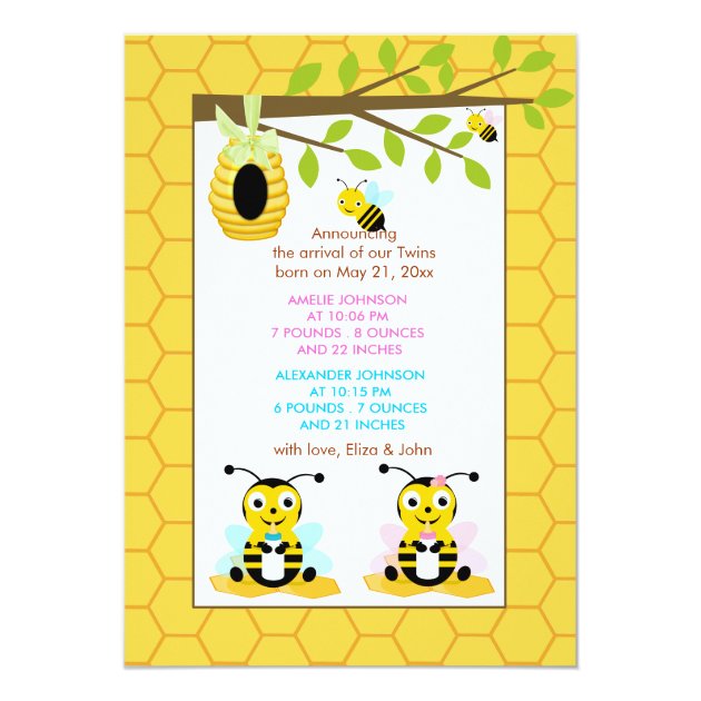 Bumble Bee Gender Reveal Baby Birth Announcement