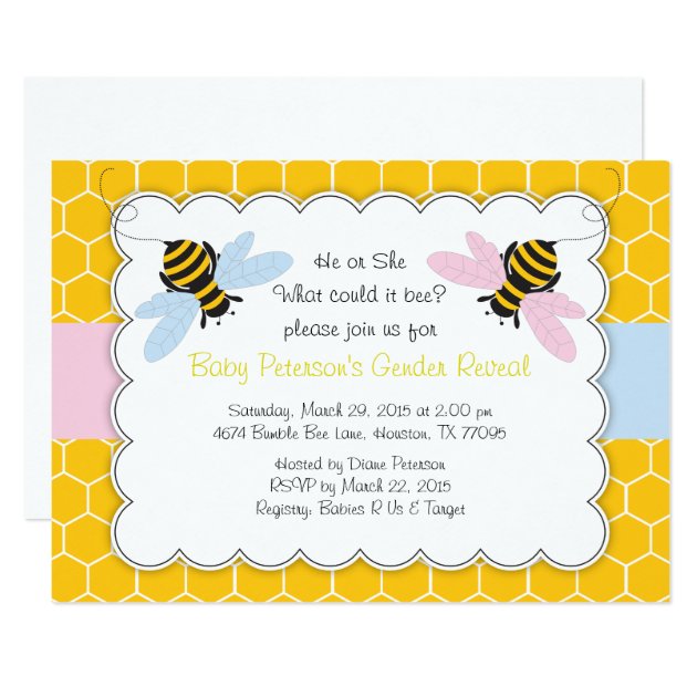 Bumble Bee Gender Reveal Baby Shower Invitation