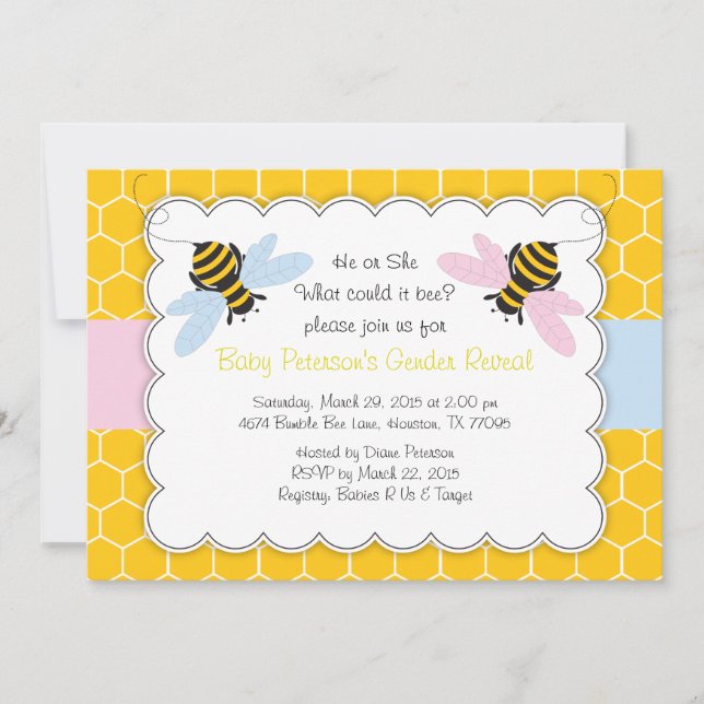Bumble Bee Gender Reveal Baby Shower Invitation (Front)