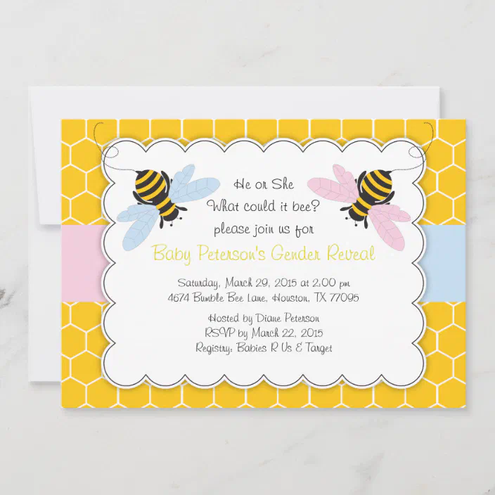 Watercolor Bee Gender Reveal 5x7 Invitations