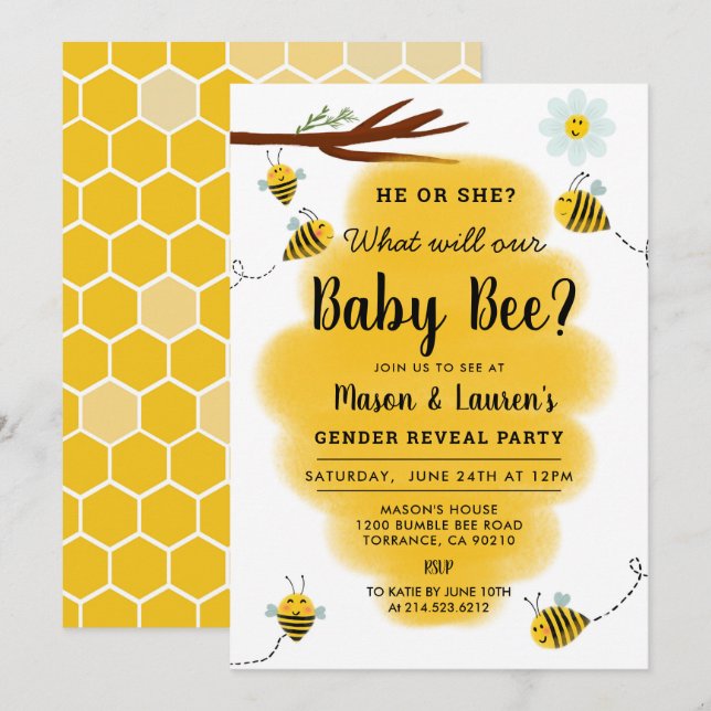 Bumble Bee Gender Reveal Party Invitation (Front/Back)
