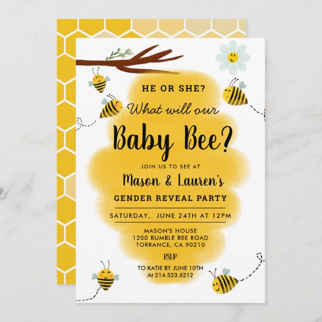 Bumble Bee Gender Reveal Party Invitation (Front/Back)