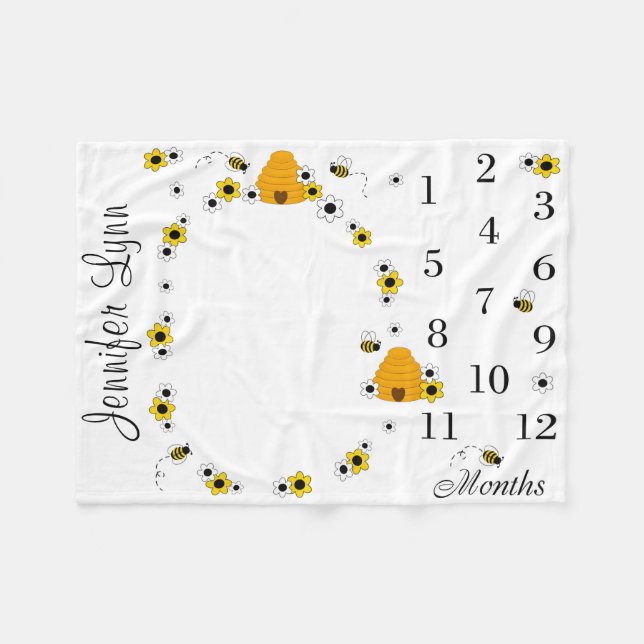 Bumble Bee Girl Milestone Month Photo Picture Prop Fleece Blanket (Front (Horizontal))