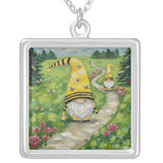 Bumble Bee Gnomes Silver Plated Necklace