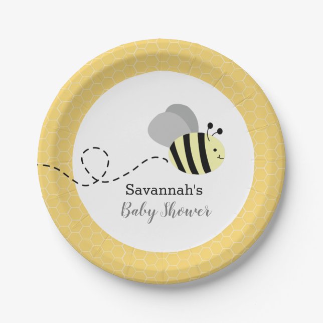 Bumble Bee Gray and Yellow Custom Paper Plates (Front)