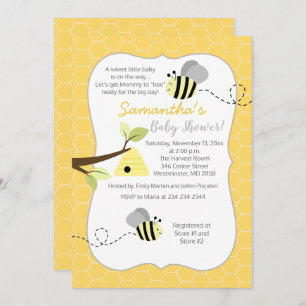 Bumble Bee Gray Yellow Gender Neutral Invitation