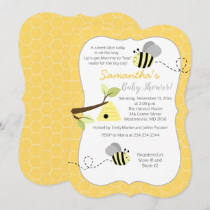 Bumble Bee Gray Yellow Gender Neutral Invitation