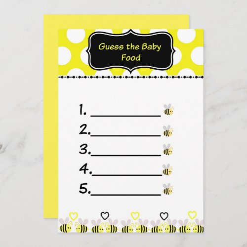 Bumble Bee Guess the Baby Food Baby Shower Game Invitation