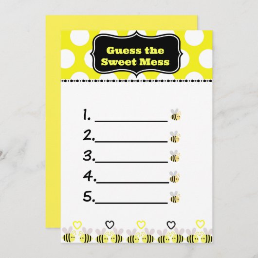 Bumble Bee Guess the Sweet Mess Card, Poo Game (Front/Back)