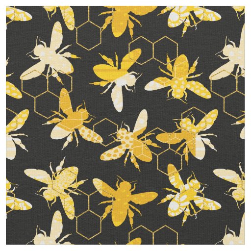 Bumble Bee Honey Pattern Fabric | Zazzle