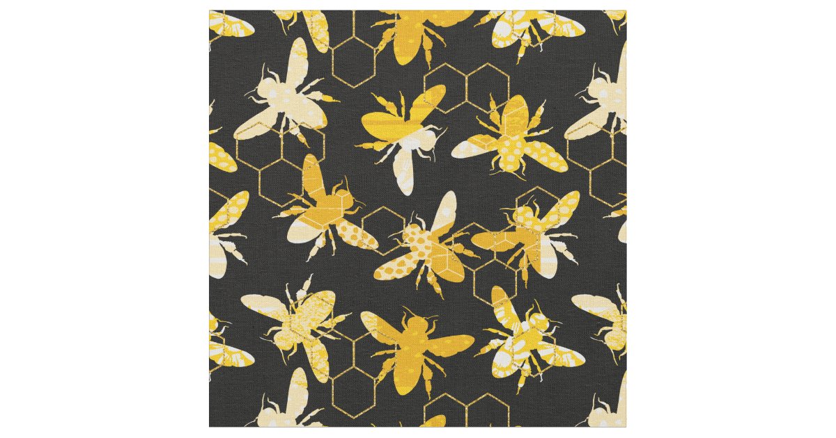 Bumble Bee Honey Pattern Fabric | Zazzle