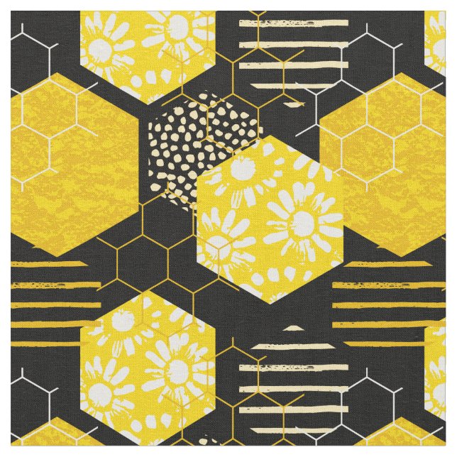 Bumble Bee Honey Pattern Fabric (Close Up)