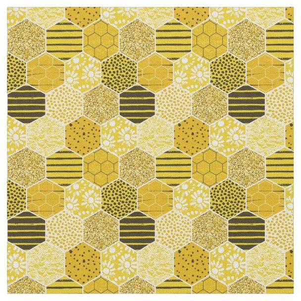 Bumble Bee Honey Pattern Fabric | Zazzle