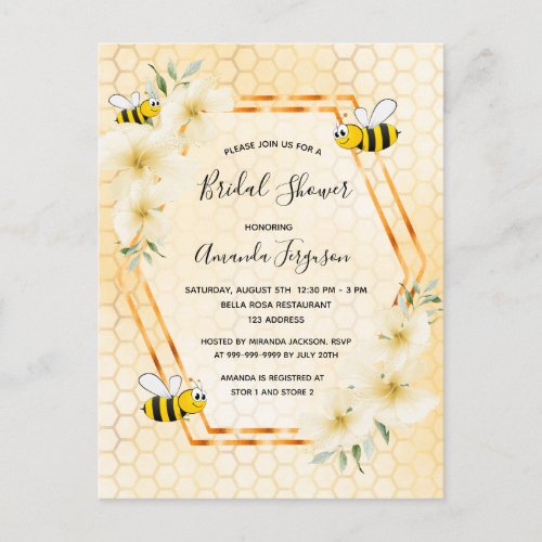 Bumble bee honeycomb cute bridal shower invitation postcard